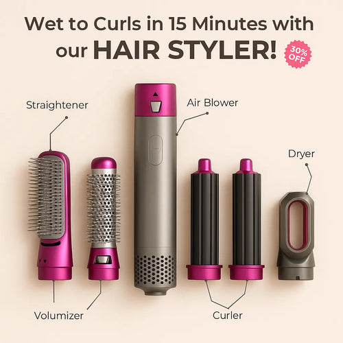 5-in-1 Professional Hair Styling Tool - Air Brush, Dryer & Comb for Perfect Hairstyles